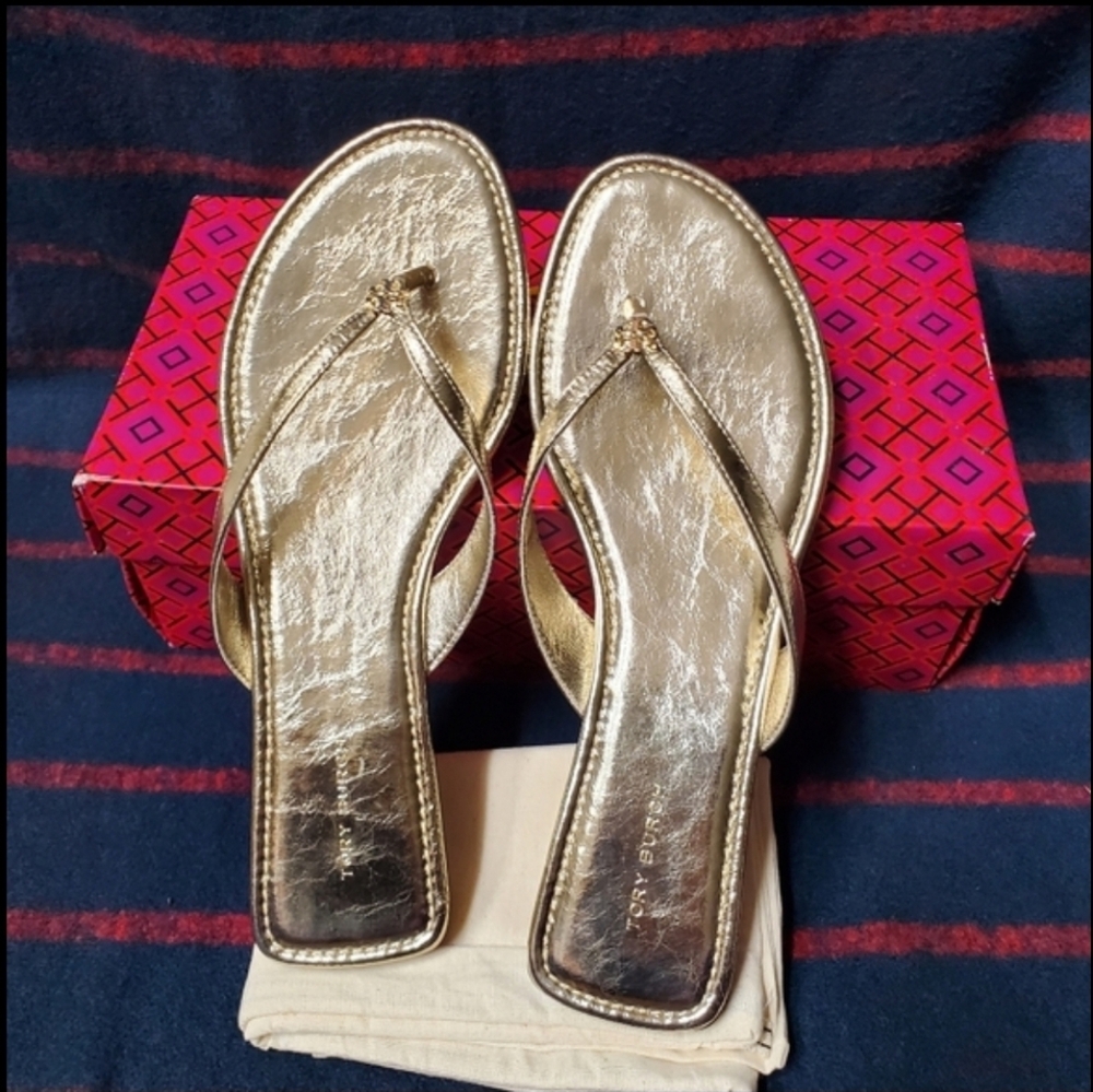 Tory Burch Capri Metallic Leather Flip-Flops